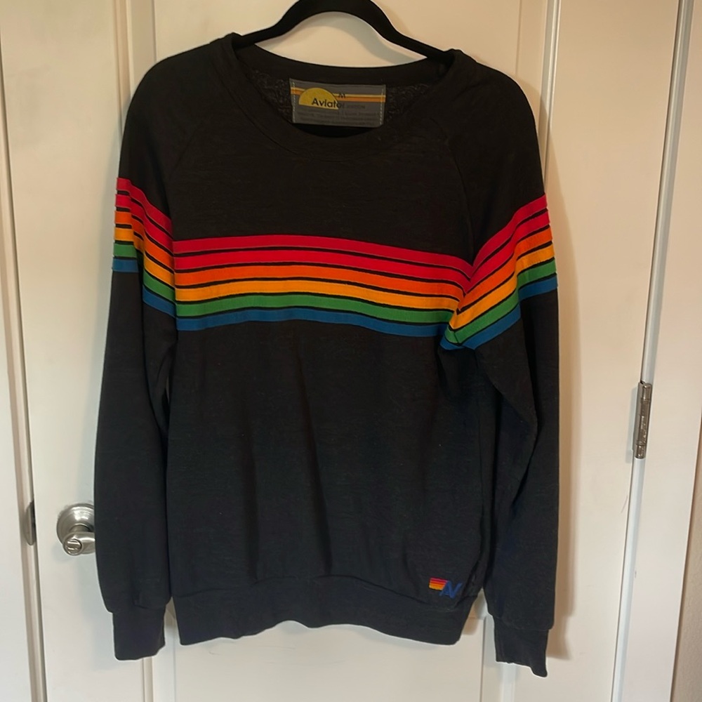 Aviator Nation Unisex Rainbow Stripe 6 Sweatshirt.